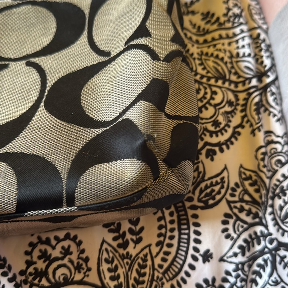 Coach Black and Gray/Tan Signature Shoulder Bag with Leather Trim - Picture 4 of 7